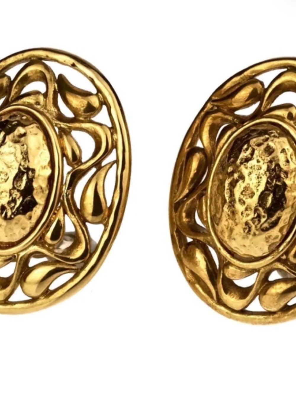 Yves Saint Laurent Gold Floral Openwork Oval Earrings